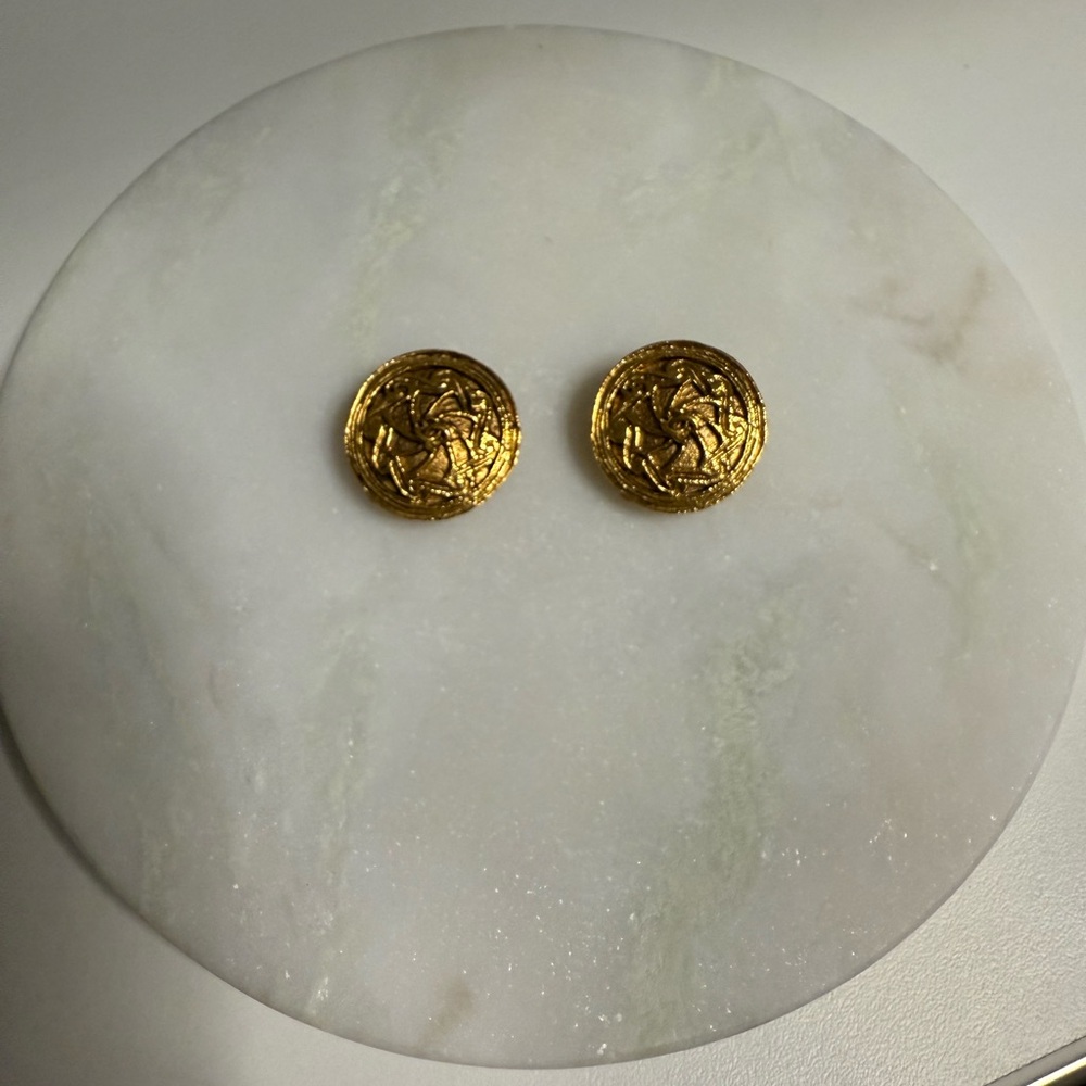 Intricate Chanel Gold Plated Textured Earrings